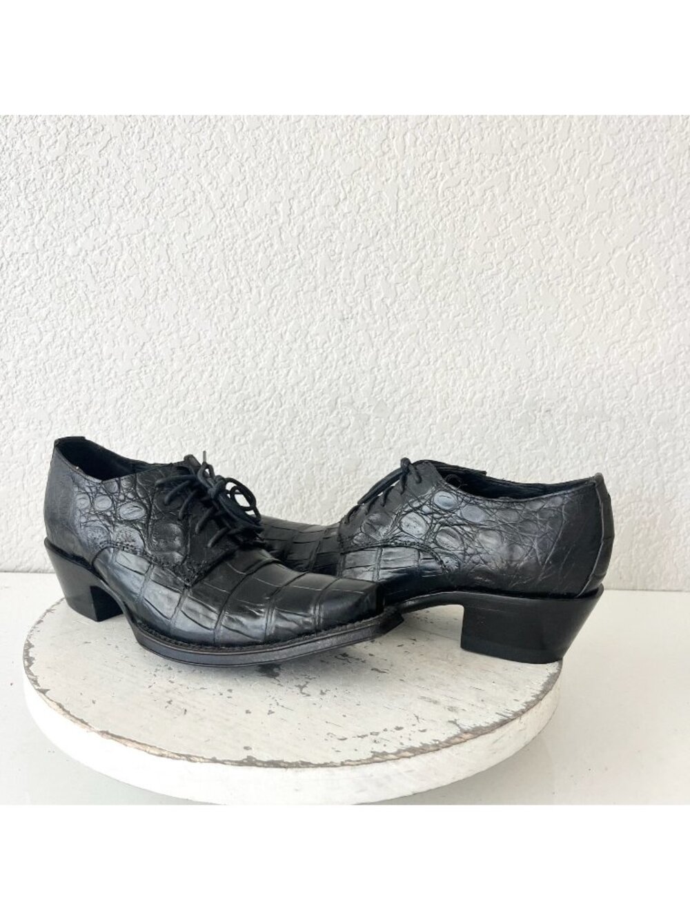 Rod Patrick Womens Lace Up Shoes Sz 5 Black Caiman Exotic Leather Boots Loafers